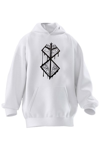 NMG TEKSTİL Φούτερ Unisex Premium Βαμβακερό Λευκό Τρίγωνο με στάμπα με κουκούλα 3 νημάτων
