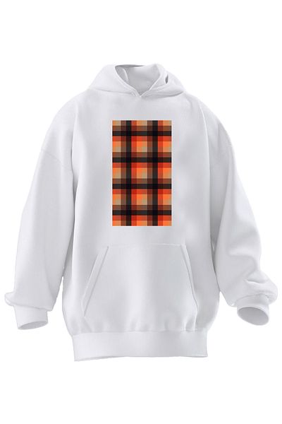 NMG TEKSTİL Φούτερ με κουκούλα Unisex Premium Βαμβακερό Λευκό Θολό Μοτίβο με 3 νήματα