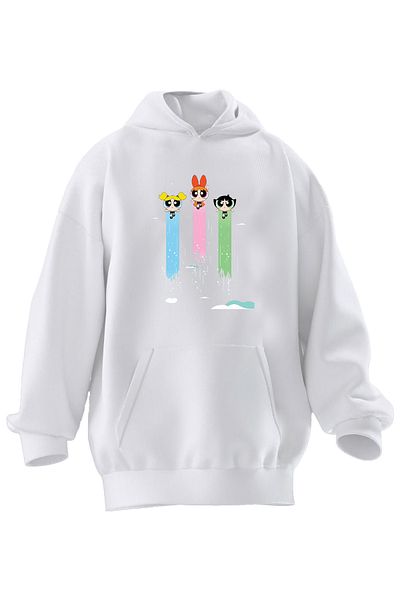 NMG TEKSTİL Φούτερ με κουκούλα Unisex Premium Cotton White Flying Power Girls με στάμπα 3 νημάτων