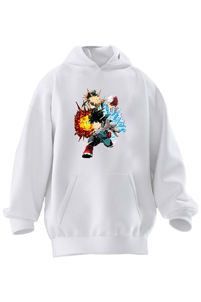 NMG TEKSTİL Φούτερ με κουκούλα Unisex Premium Cotton White Anime χωρίς πρόσωπο με στάμπα 3 νημάτων