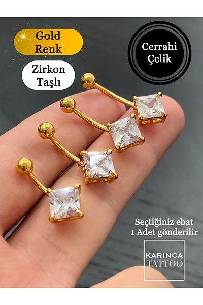 Karınca Piercing Premium Zircon Stone Navel Piercing - Gold and Silver Color, Ant Piercing