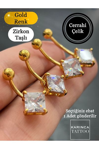 Karınca Piercing Premium Zircon Stone Navel Piercing - Gold and Silver Color, Ant Piercing