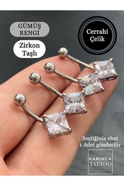 Karınca Piercing Premium Zircon Stone Navel Piercing - Gold and Silver Color, Ant Piercing