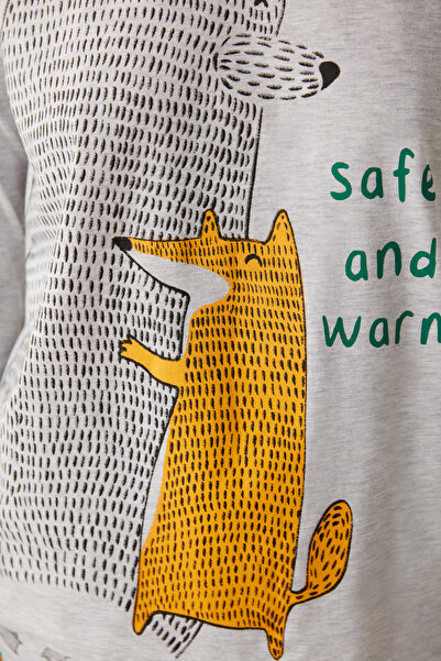 Penti Açık Gri Safe And Warm Slogan Baskılı Pijama Takımı