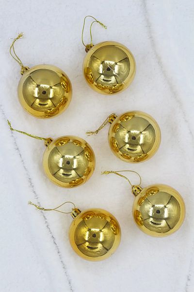 EkoStore 6 Pieces 6 cm Christmas Tree Ball Gold Color Gold Ornament