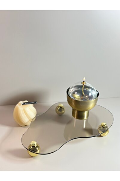 Shura Homeware Eğri Bronz Cam Metal Gold Ayaklı Dekoratif Düzenleyici Stant