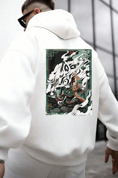 Massgai Unisex One Piece: Roronoa Zoro Anime Printed Design Hooded Oversize Sweatshirt Hoodie