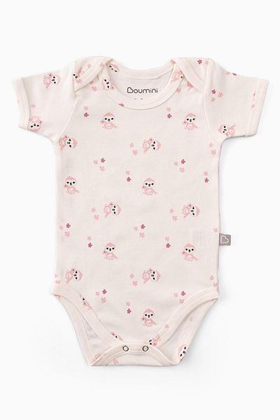 Boumini Pink Miskin - Cotton Baby Body, Snap Fastener, Envelope Collar, Short Sleeve