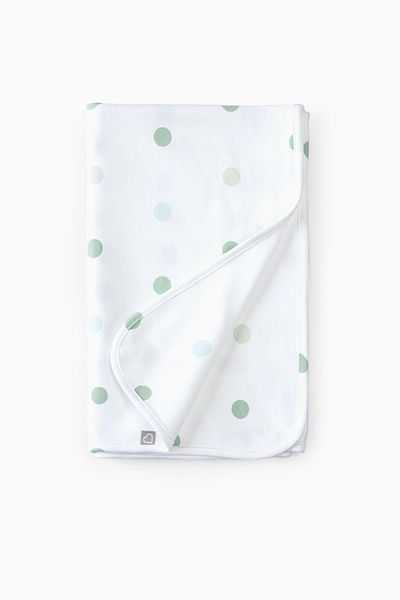 Boumini 80X100 cm Cotton Double Layer Baby Blanket Green Polka Dots