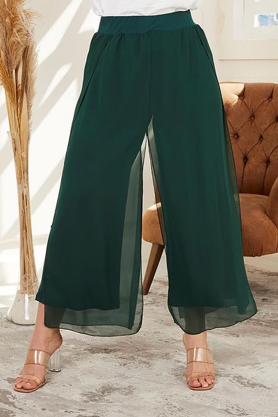 RMG Emerald Size Elastic Chiffon Trousers - Plus Size