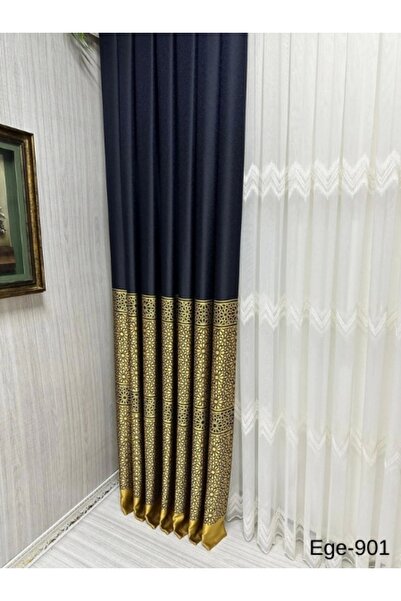 NİVEMESHOME Nivemeshome Ege Siyah- Gold Fır1240 V-901 1/3 Sık Pileli Fon Perd...