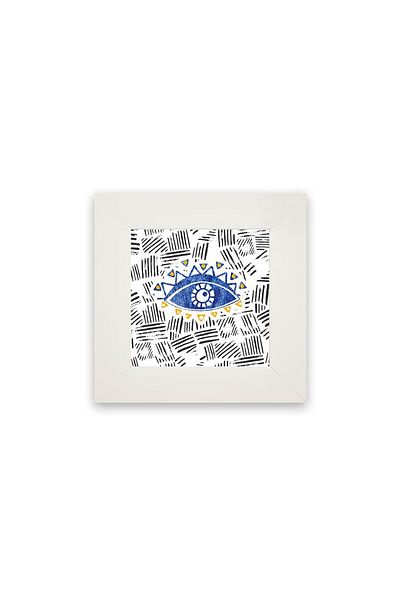 Anadolia Tablou din ceramică cu cadru alb cu motiv negru Evil Eye