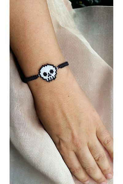 Atolye Ferda Haloween Skull Themed Miyuki Earrings and Bracelet Set