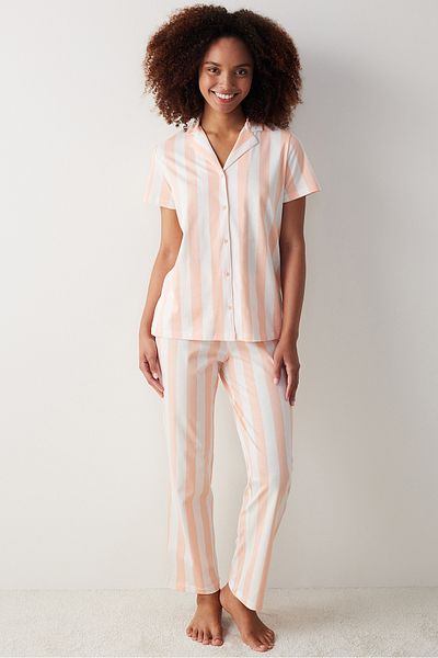 Penti Ent Peach Buttoned Shirt and Pants Pajama Set