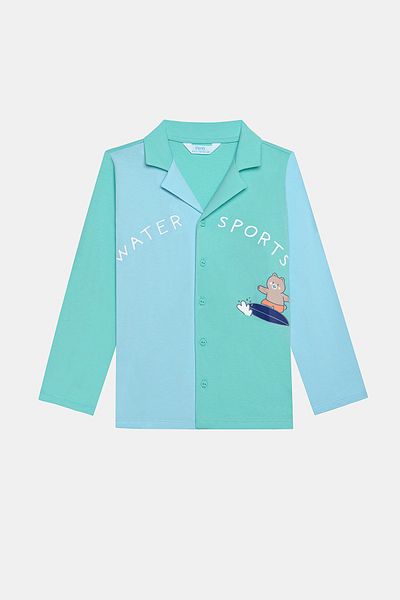 Penti Baumwoll-Wassersport-Pyjama-Set für Jungen in gebrochenem Weiß mit Knöpfen