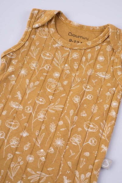 Boumini Spring Floral Cotton Baby Undershirt - Mustard with Snaps