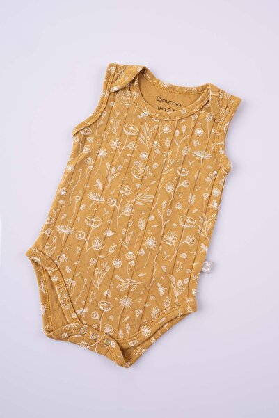 Boumini Spring Floral Cotton Baby Undershirt - Mustard with Snaps