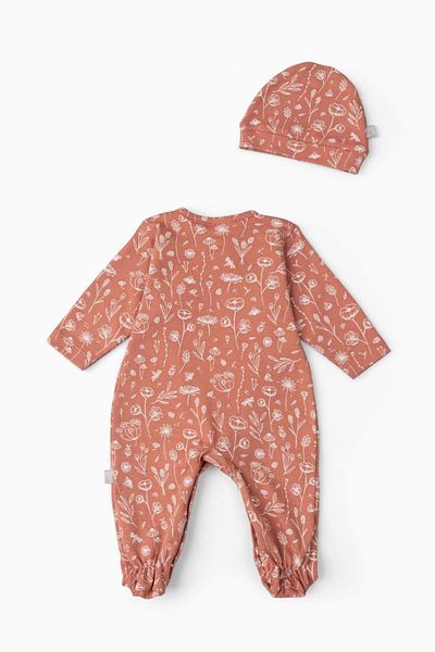 Boumini Baby Booties Jumpsuit Hat Set Spring Floral Tile