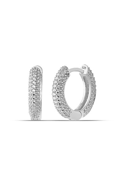 MySilvers Zirkon Taşlı Halka Küpe Kadın Rodyum