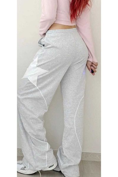 DENİKK Yudoowear, γκρι πλεκτό παντελόνι φούτερ με αστέρια