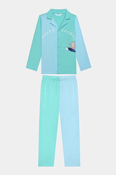 Penti Baumwoll-Wassersport-Pyjama-Set für Jungen in gebrochenem Weiß mit Knöpfen