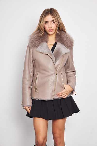 By Marki Marki 63 cm Genuine Leather Women's Coat - Zippered and Special Fur Collar