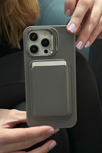 Paladyum Case متوافق مع هاتف iPhone 16 Pro، مصنوع من جلد التيتانيوم الرمادي ا...