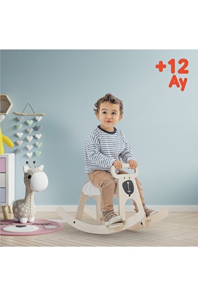 MAMATOYZ Pony - Sallanan Binebilen At Figürlü Rocker - Yumuşak Oturma Yüzeyi - Doğal Ahşap