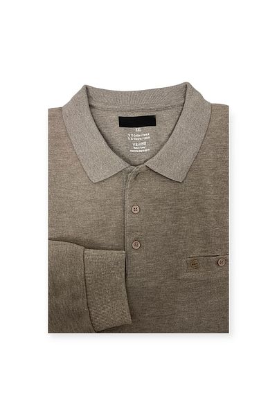 Ercan Plus Size Beige Polo Collar Thessaloniki Knit Sweater 2142 - with Pockets