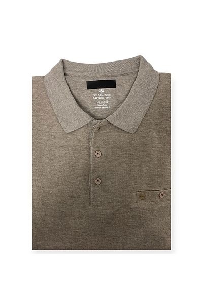 Ercan Plus Size Beige Polo Collar Thessaloniki Knit Sweater 2142 - with Pockets