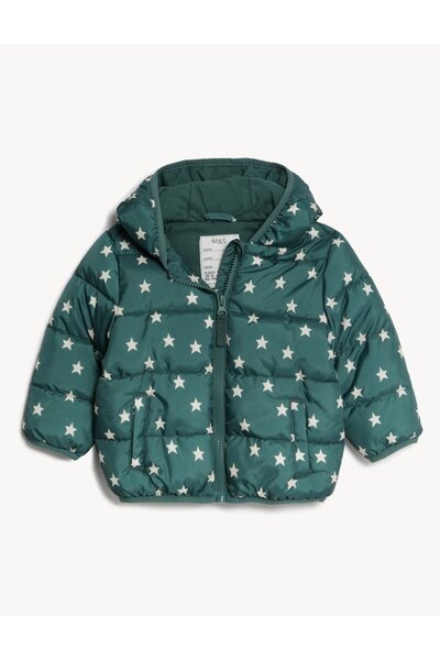 Marks & Spencer Yıldız Desenli Kapüşonlu Puffer Şişme Mont (0-3 Yaş)