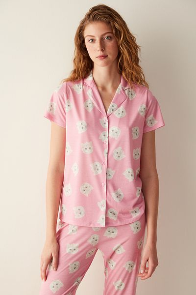 Penti Cute Cats Pink Shirt Pants Pajama Set