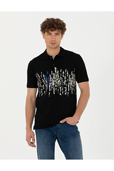 Pierre Cardin تي شيرت أسود بقصة ضيقة وياقة بولو 50264853 -VR046