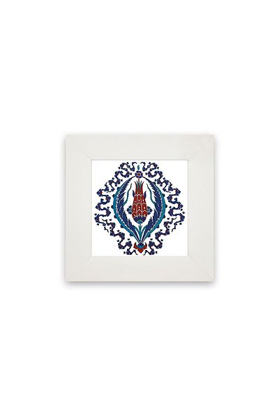 Anadolia Panou de pictură din ceramică din seria Çini cu cadru alb de lalele și rodie