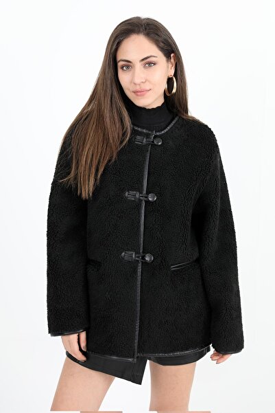 VAPUR TEKSTİL Black Curly Jacket - Crew Neck