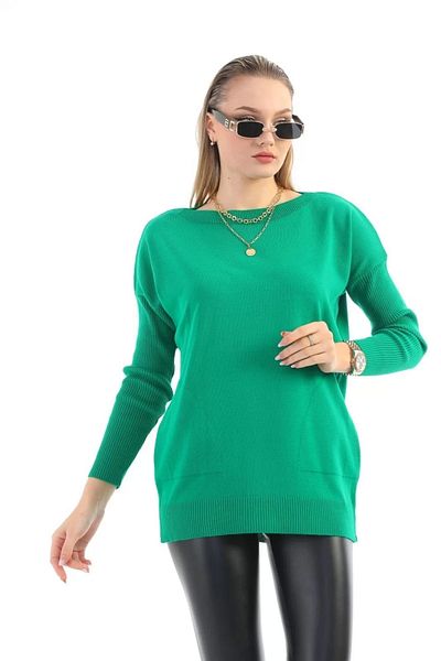 Bİ.GİYSEN Bluză de damă, verde, cu decolteu, cu buzunare laterale
