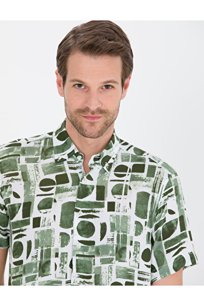 Pierre Cardin Haki Regular Fit Kısa Kollu Gömlek 50265094-VR027