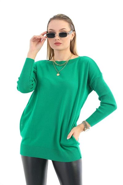 Bİ.GİYSEN Bluză de damă, verde, cu decolteu, cu buzunare laterale