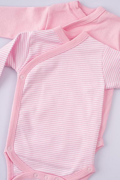 Uygun Bebe Pack of 2 100% Cotton Long Sleeve Double Breasted Baby Snap Bodysuit Pink