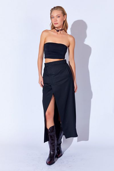 Manche Soft Textured Poly Viscose Wrap Slit Long Black Skirt - Mkw 299364 -01