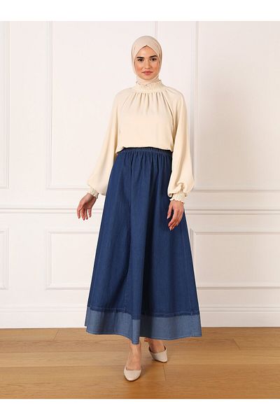 Refka Fusta din denim cu detaliu contrastant - Bleumarin - Refka