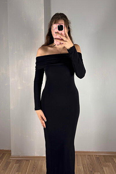 Sorridi فستان ساندي مادونا طويل بفتحة رقبة