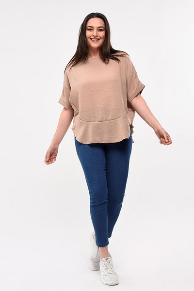 Ebsumu Γυναικεία λινό Look Loose Mink Μπλούζα Plus Size