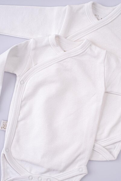 Uygun Bebe Pack of 2 100% Cotton Long Sleeve Double Breasted Baby Snap Bodysuit White