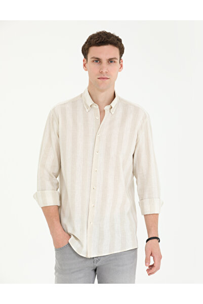 Pierre Cardin Bej Regular Fit Uzun Kollu Gömlek 50265625-VR011