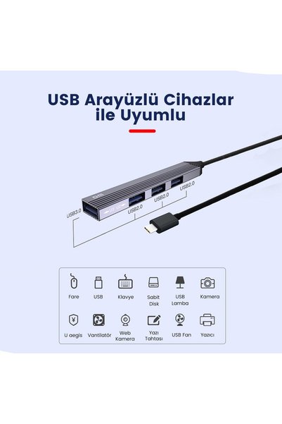DM Chb057 USB Type-C to 4 Port 3*Usb 2.0 1*Usb 3.0 Hub Multiplexer 15 cm