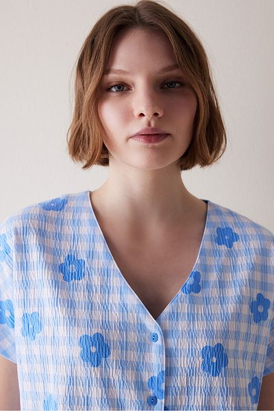 Penti Set de pijamale de cămașă cu nasturi de bază Gingham