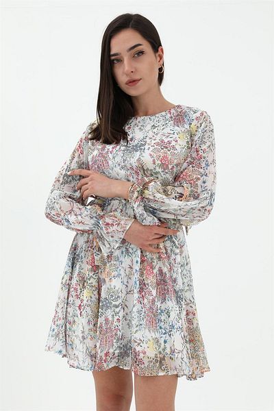 Moka Shopin Rochie decoltată cu talie cu imprimeu floral MokaShopin - albă