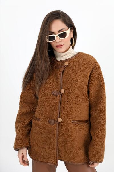 VAPUR TEKSTİL Camel Color Crew Neck Curly Jacket