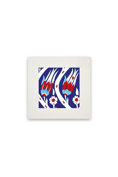 Anadolia Seria Çini Lale Laci Tablă de pictură ceramică cu cadru alb